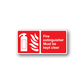 Fire extinguisher warning sticker: red with white extinguisher icon and 'Must be kept clear'.