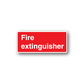 Fire extinguisher safety sticker, red with white border and text 'Fire extinguisher'
