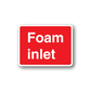 Red Fire Foam inlet sticker with white text, rounded rectangle border.