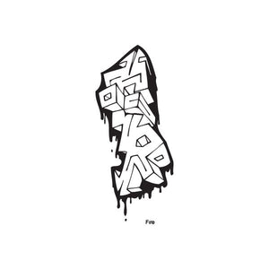 Fire graffiti decal with stylized flame in black and white geometric blocks
