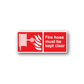 Red fire hose must be kept clear sticker with hose icon and flames