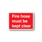 Fire hose kept clear text sticker, red with white border and white lettering