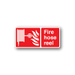 Red fire hose reel sticker with white border, hose icon and Fire hose reel text