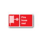 Fire hose reel sticker, red with white hose icon and text