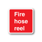 Fire hose reel sticker: red square with white border and 'Fire hose reel' text