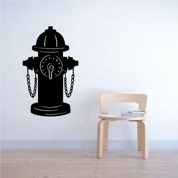 Fire hydrant wall decal, black hydrant with chains and lightbulb emblem