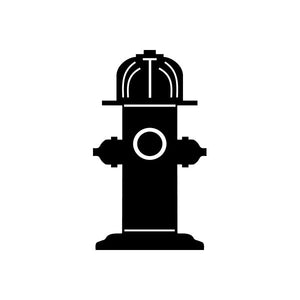Fire hydrant solid decal in black with white outline and details