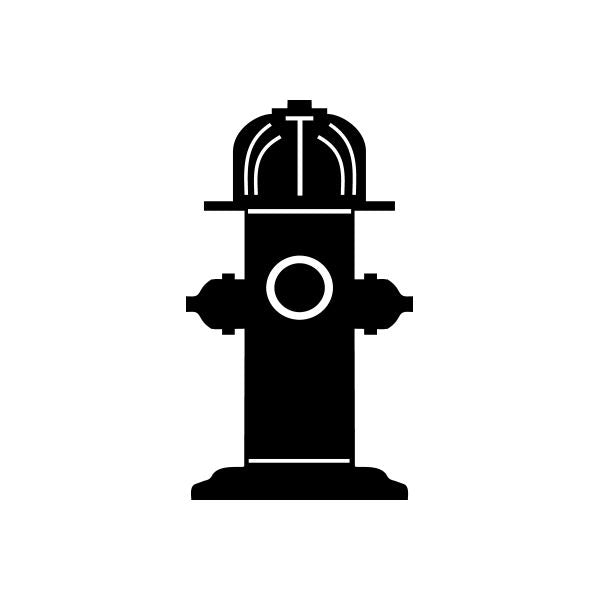 Fire hydrant solid decal in black with white outline and details
