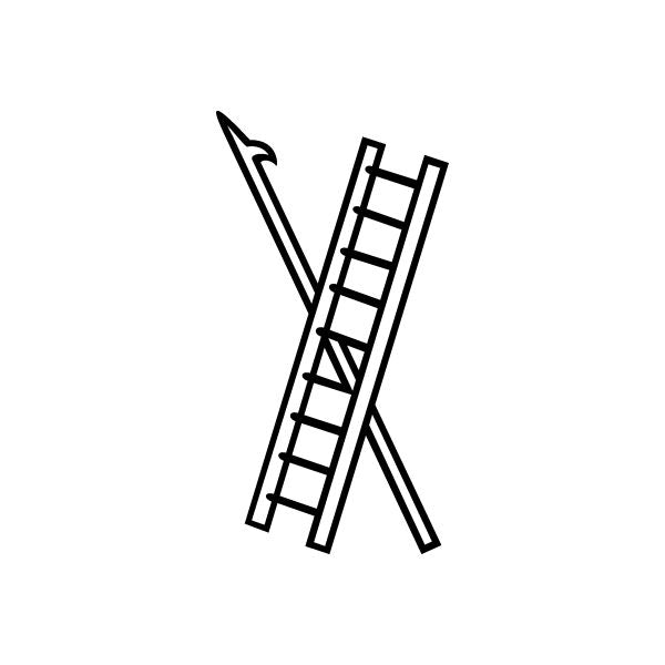 Fire ladder and pike decal, black crossed ladder and spear icon
