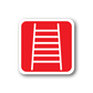 Fire ladder sticker: red square with white ladder icon.