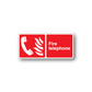 Rectangular red Fire telephone sticker with white flame and phone icon