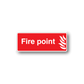 Fire point sticker: red rectangle with white border, Fire point text and flame icon