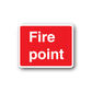 Red square text sticker with white border reading 'Fire point'.