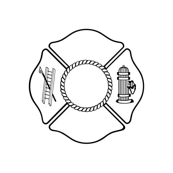 Fire rescue crest decal with ladder, fire hydrant and rope circle center