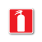 Red fire extinguisher safety sign sticker with white border and white extinguisher icon