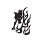 Black wolf head decal with stylized flame accents