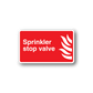 Sprinkler stop valve sticker, red with white border and flame icon
