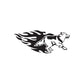 Sprinting wolf decal with black flame tail and white wolf face and legs