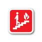 Fire stairs safety sticker, red square with white person and flame icon
