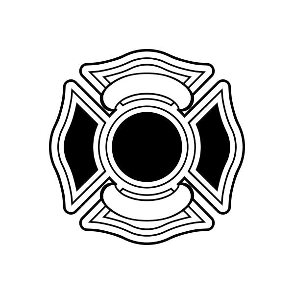 Fire template decal with black circular center and geometric flame-like border