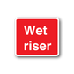 Fire wet riser sticker, red with white "Wet riser" text