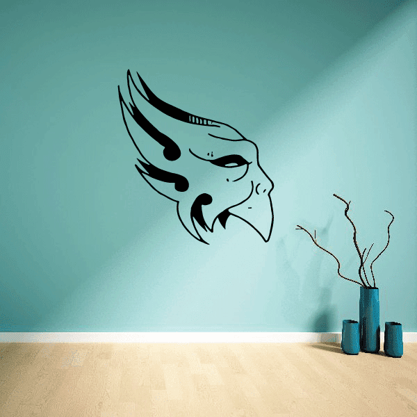 Winged masquerade mask decal, black flame-accented design