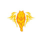 Wolf sticker with fiery wings, orange and yellow flame design