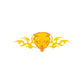 Fire wolf sticker, snarling wolf head with orange flames and ornate wings