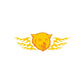 Yellow wolf head sticker with fiery wings and skull emblem