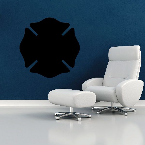 Firefighter crest silhouette decal, black badge shape on wall