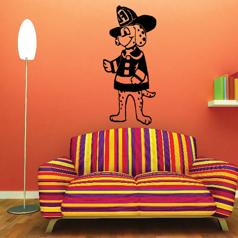 Firefighter dalmatian wall decal of cartoon dog in uniform and helmet