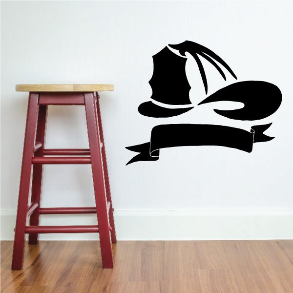 Firefighter helmet and scroll decal, black