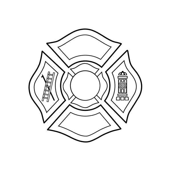 Firefigther crest decal with outlined shield and central circle icon