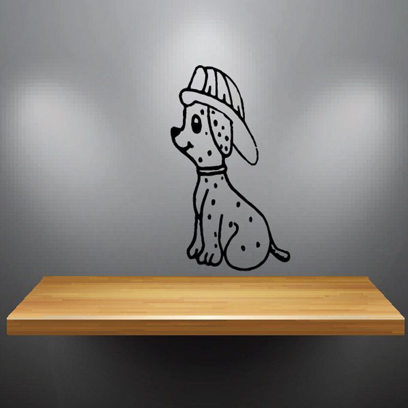 Dalmatian puppy wall decal wearing a fireman helmet, spotted dog design