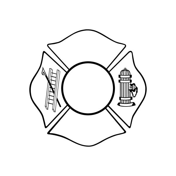 Fireman badge decal with circular center and ladder, hydrant icon outline