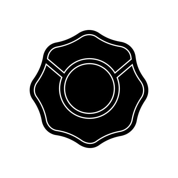 Fireman crest template decal, black badge with white outline and circular center