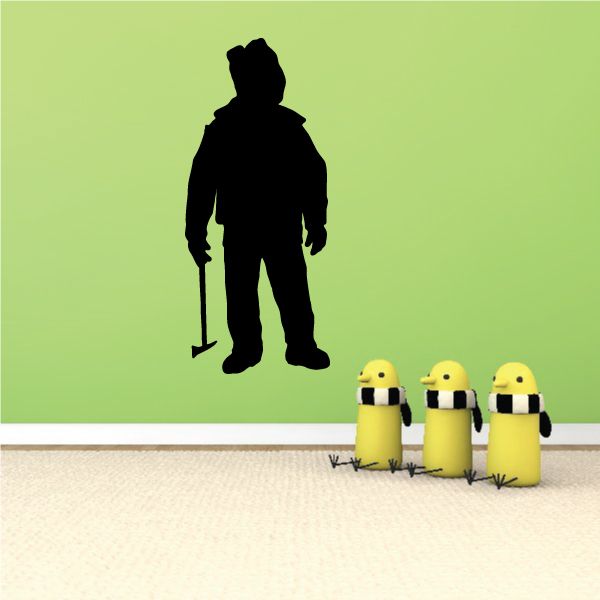 Fireman decal, black firefighter silhouette holding an axe