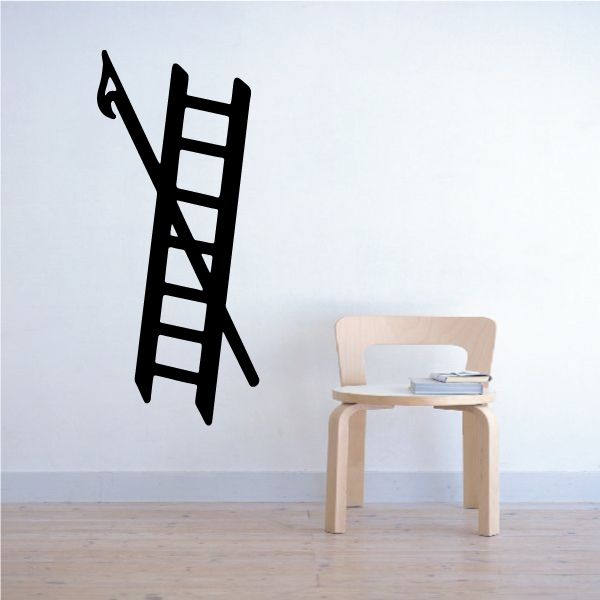 Black fireman ladder wall decal with ladder rungs and bracket