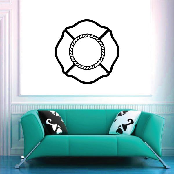 Fireman rope crest decal with black outline ring and rope-detail center