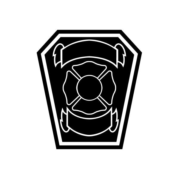 Firefighter badge decal with octagon outline and firefighter helmet icon