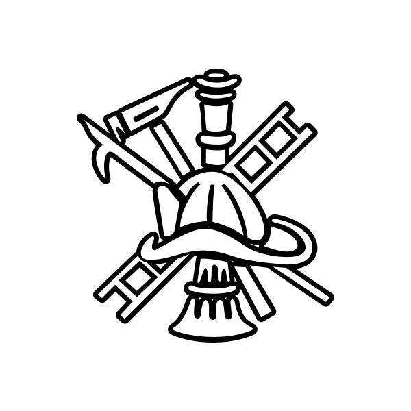 Firemen collage decal with firefighter helmet, ladder truck, ax, and hydrant icons