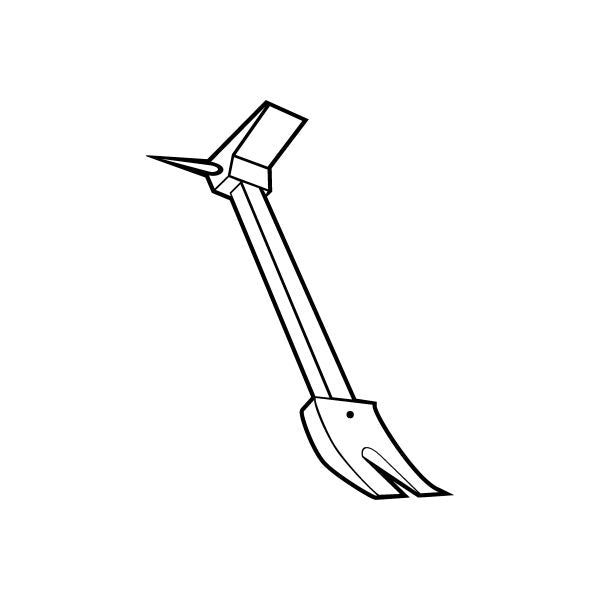 Tool illustration decal with black line art, long-handled tool graphic