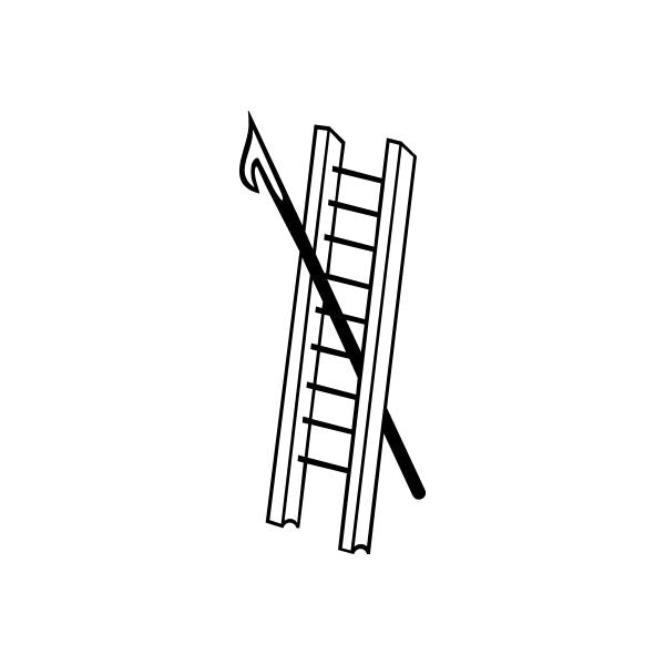 Firemen ladder and pike tool decal, black outline crossed ladders