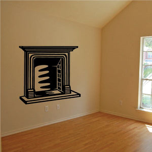 Black fireplace wall decal with arched opening and stylized flames