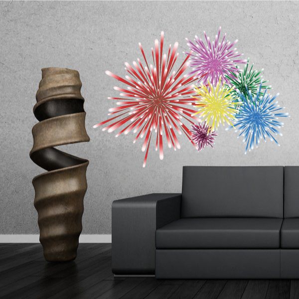 Colorful fireworks burst sticker with red, pink, purple, yellow and blue sparkles