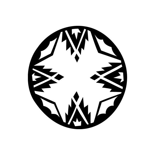 Circle decal with black border and white center, featuring stylized lightning bolt shapes