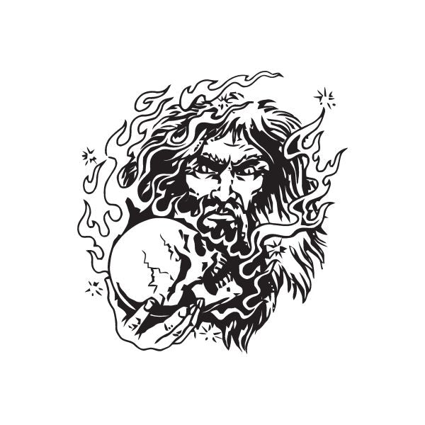 Skull and wizard face decal with flame design