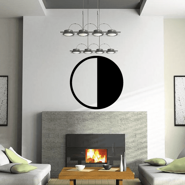 First quarter moon wall decal, black and white half-circle design on wall