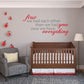Printed die cut wall decal with text 'first we had each other' and red ladybugs