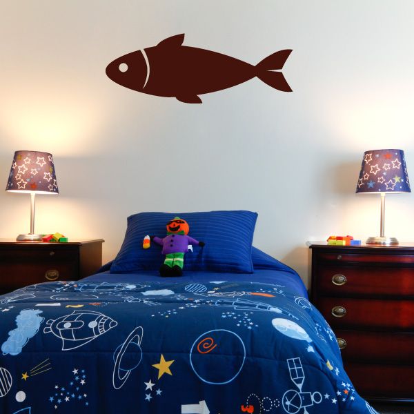 Maroon fish wall decal with curved tail and eye detail